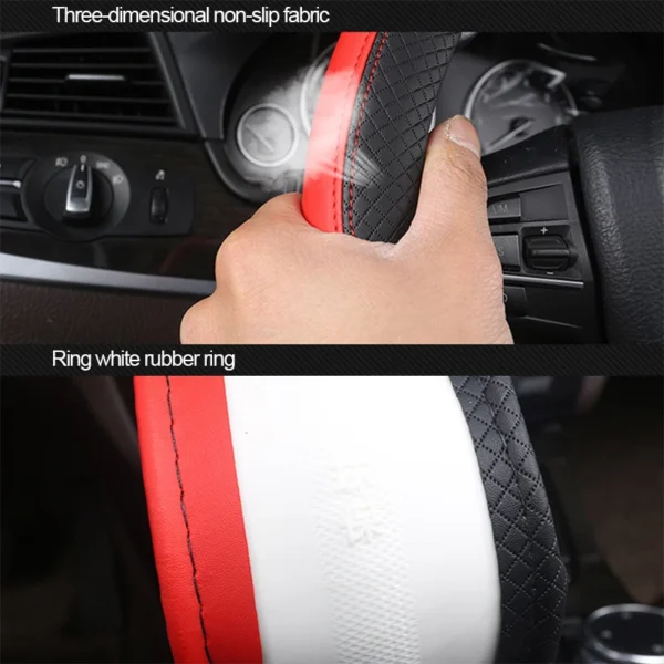 SEAMETAL 38cm Steering Wheel Cover PU Leather Anti Slip Steer Wheel Protector Breathable Fiber Braid Universal Steering Cover - Image 3
