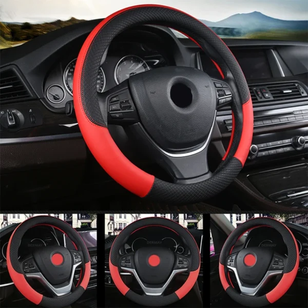 SEAMETAL 38cm Steering Wheel Cover PU Leather Anti Slip Steer Wheel Protector Breathable Fiber Braid Universal Steering Cover - Image 4