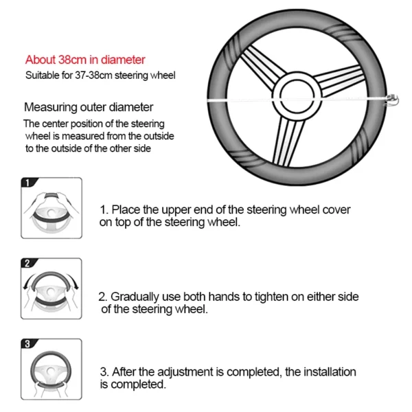 SEAMETAL 38cm Steering Wheel Cover PU Leather Anti Slip Steer Wheel Protector Breathable Fiber Braid Universal Steering Cover - Image 2