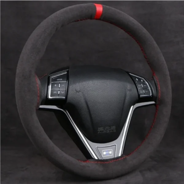 1PC Car Steering Wheel Cover Soft Wear-Resistant Comfortable Wear Resistant Universal Hand Sewing Black Suede Leather Braiding - Image 3