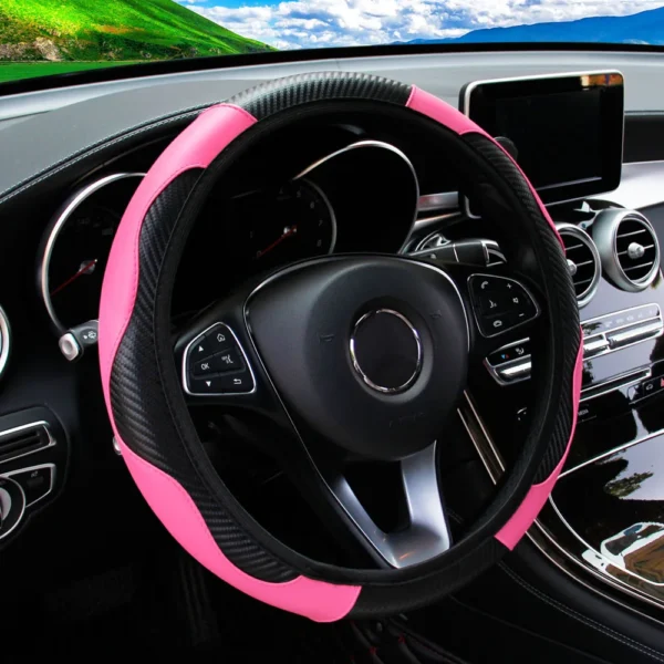 PU Carbon Fiber Leather Car Steering Wheel Cover without Inner Ring Suitable for 14.5-15 Inches of Automotive Supplies - Image 2