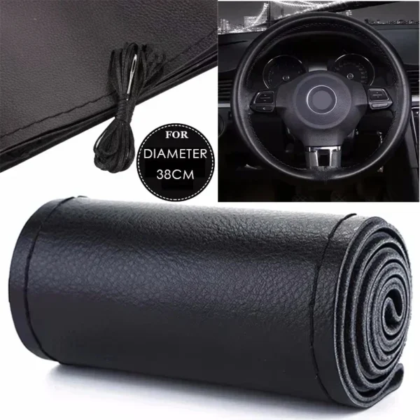 PU Leather Steering Wheel Cover For Car Braiding Steering Wheel Protector Covers Anti Scratch Steering Accessories - Image 2