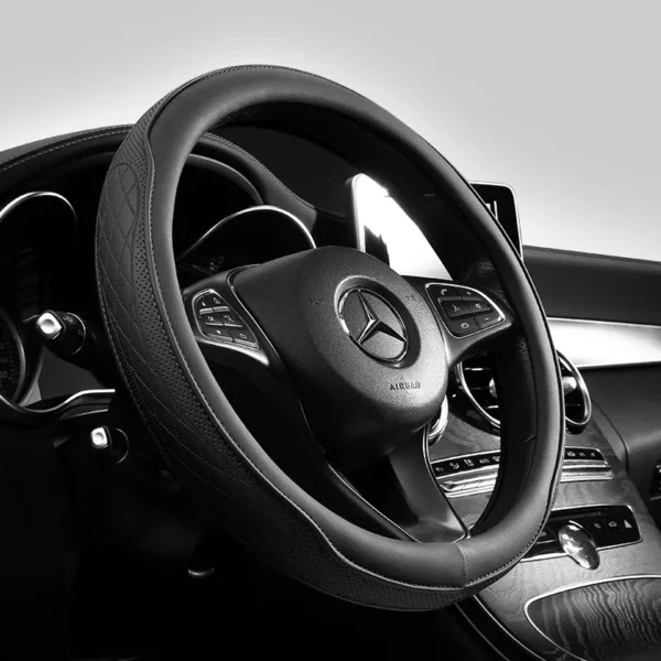 Napa Leather Perforated Patchwork Car Steering Wheel Cover, Non-slip, Breathable, Universal 15 Inch (Approx. 38.1cm) - Image 4