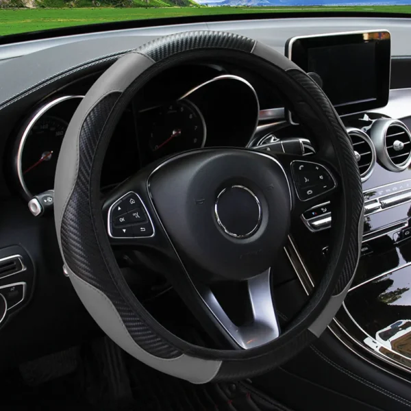 PU Carbon Fiber Leather Car Steering Wheel Cover without Inner Ring Suitable for 14.5-15 Inches of Automotive Supplies - Image 3