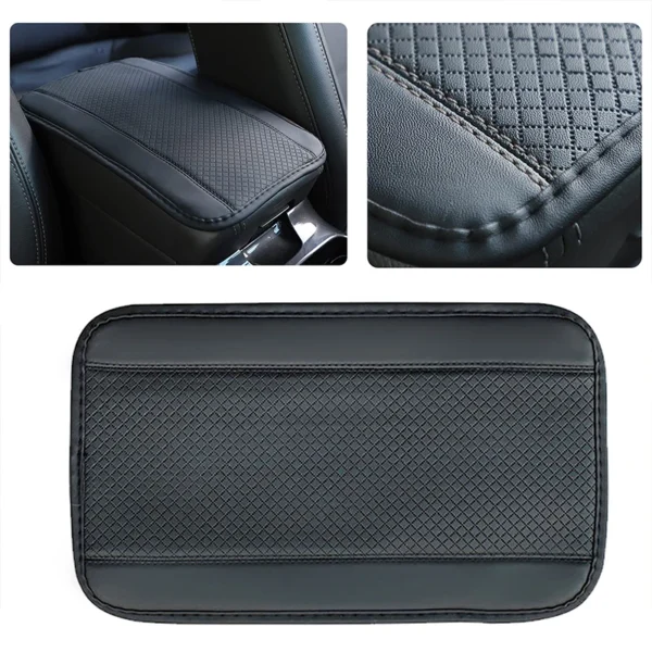 Car Armrest Cover Mat Universal PU Leather Car Interior Central Armrest Box Pad Non Slip Decor Mat Universal Accessories (Black) - Image 3