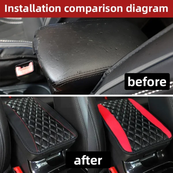 Car Armrest Cover Mat Universal PU Leather Car Interior Central Armrest Box Pad Non Slip Decor Mat Universal Accessories (Black) - Image 2