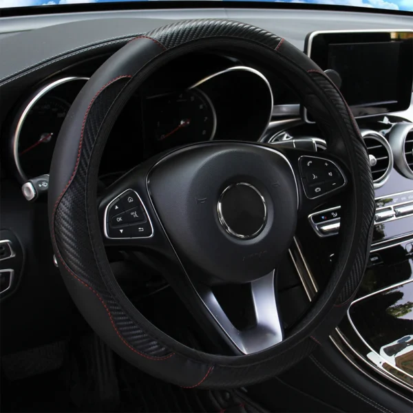 PU Carbon Fiber Leather Car Steering Wheel Cover without Inner Ring Suitable for 14.5-15 Inches of Automotive Supplies - Image 4