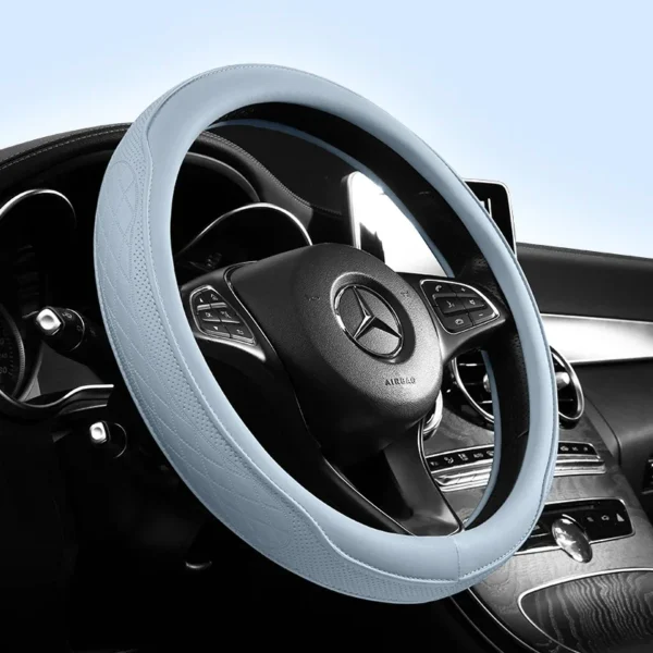 Napa Leather Perforated Patchwork Car Steering Wheel Cover, Non-slip, Breathable, Universal 15 Inch (Approx. 38.1cm) - Image 2