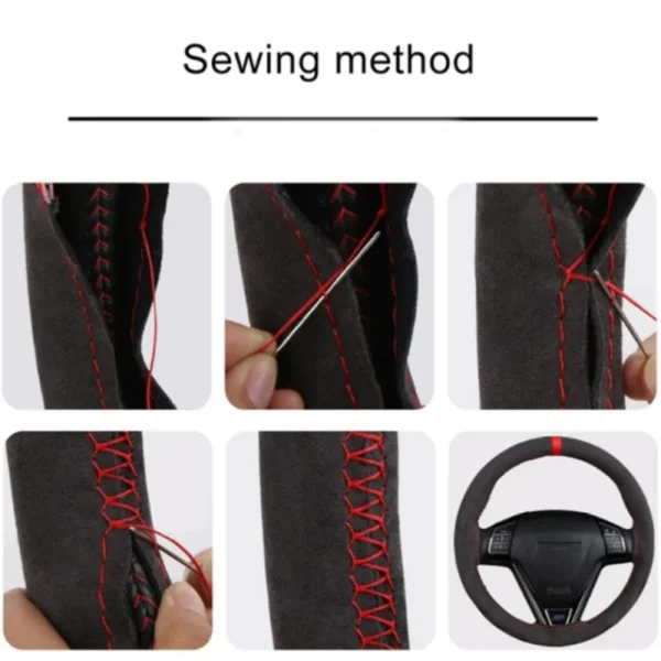 1PC Car Steering Wheel Cover Soft Wear-Resistant Comfortable Wear Resistant Universal Hand Sewing Black Suede Leather Braiding - Image 4